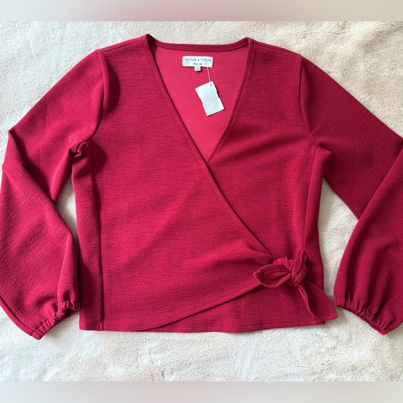 NWT Madewell Texture & Thread Crepe Long Sleeve Wrap Top Red Size S - Picture 5 of 10
